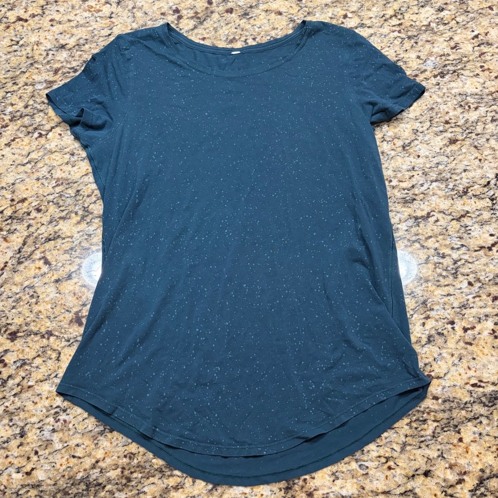 Lululemon Love Tee Short Sleeve Crew Neck S Curved Hem Teal Green Splatter ws